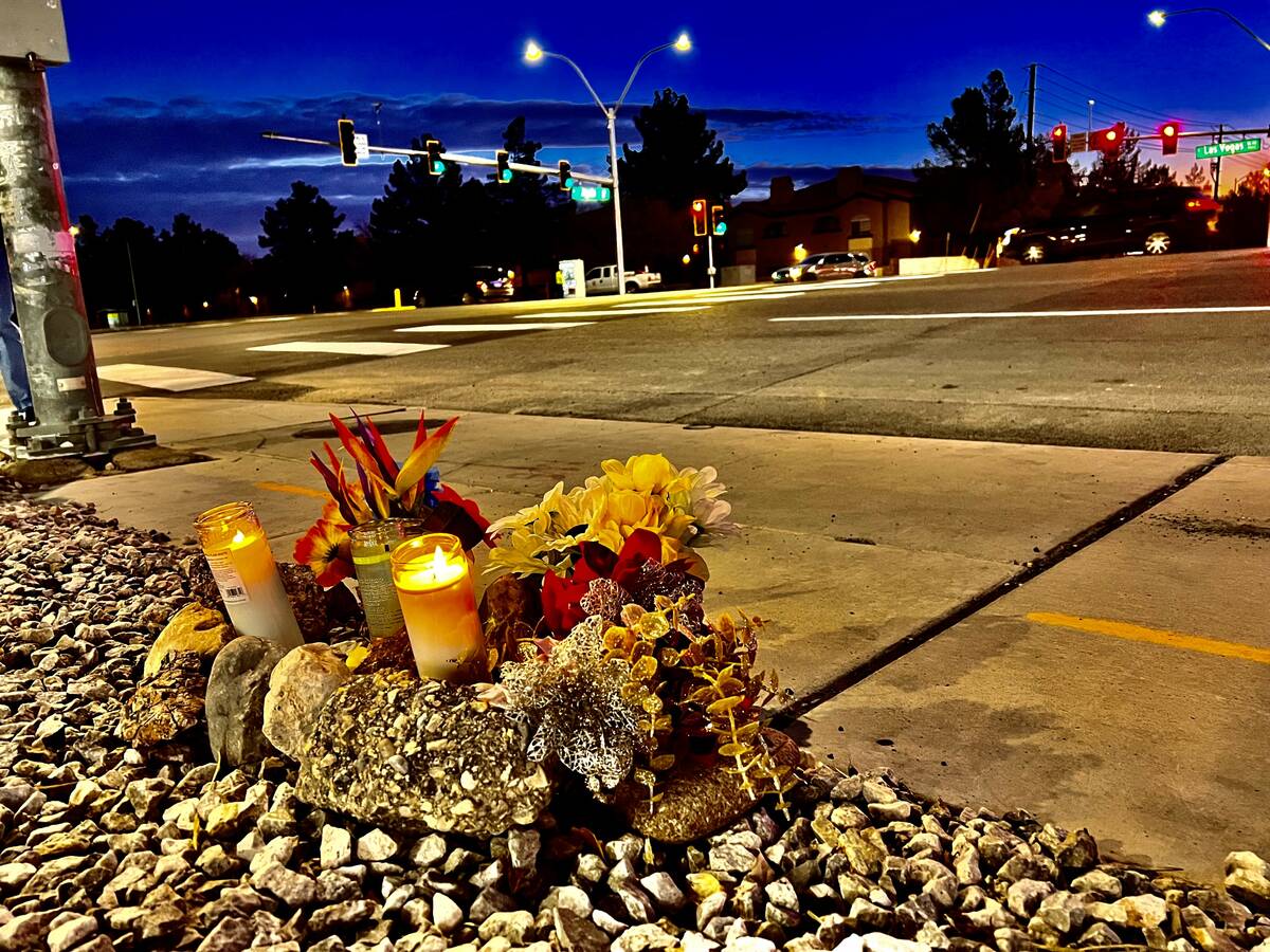 A vigil for Andrew Melnichuk seen at the intersection of Las Vegas Boulevard and Agate Avenue. ...