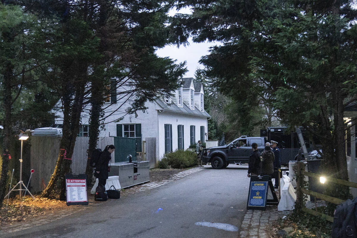 FILE - The access road to President Joe Biden's home in Wilmington, Del., is seen from a media ...