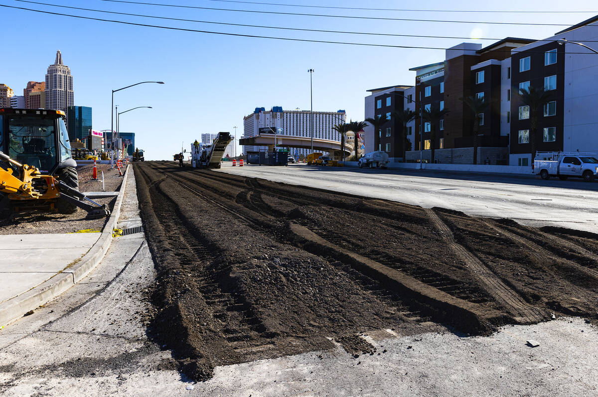 Construction is underway on Tropicana Avenue near Interstate 15, on Thursday, Jan. 26, 2023, in ...