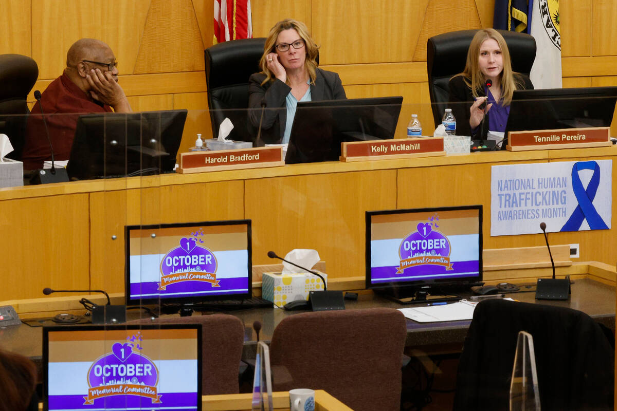 Tennille Pereira, chairwoman of the 1 October Memorial Committee, right, speaks, Wednesday, Jan ...