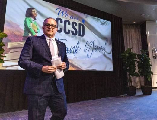 Clark County School District Superintendent Jesus F. Jara leaves the podium after delivering th ...