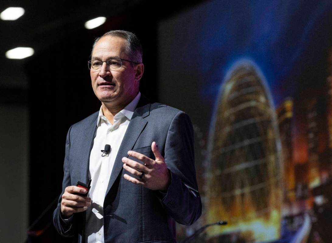 Lucas Watson, president of MSG Sphere, speaks during Las Vegas Chamber's annual forecasting pre ...