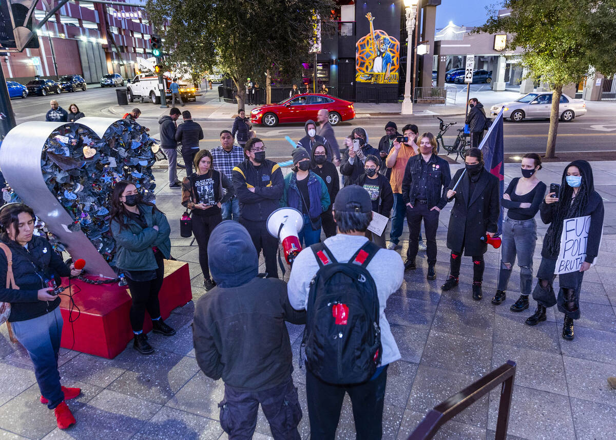 Participants take turns speaking during a rally for Tyre Nichols organized by Red Desert Collec ...