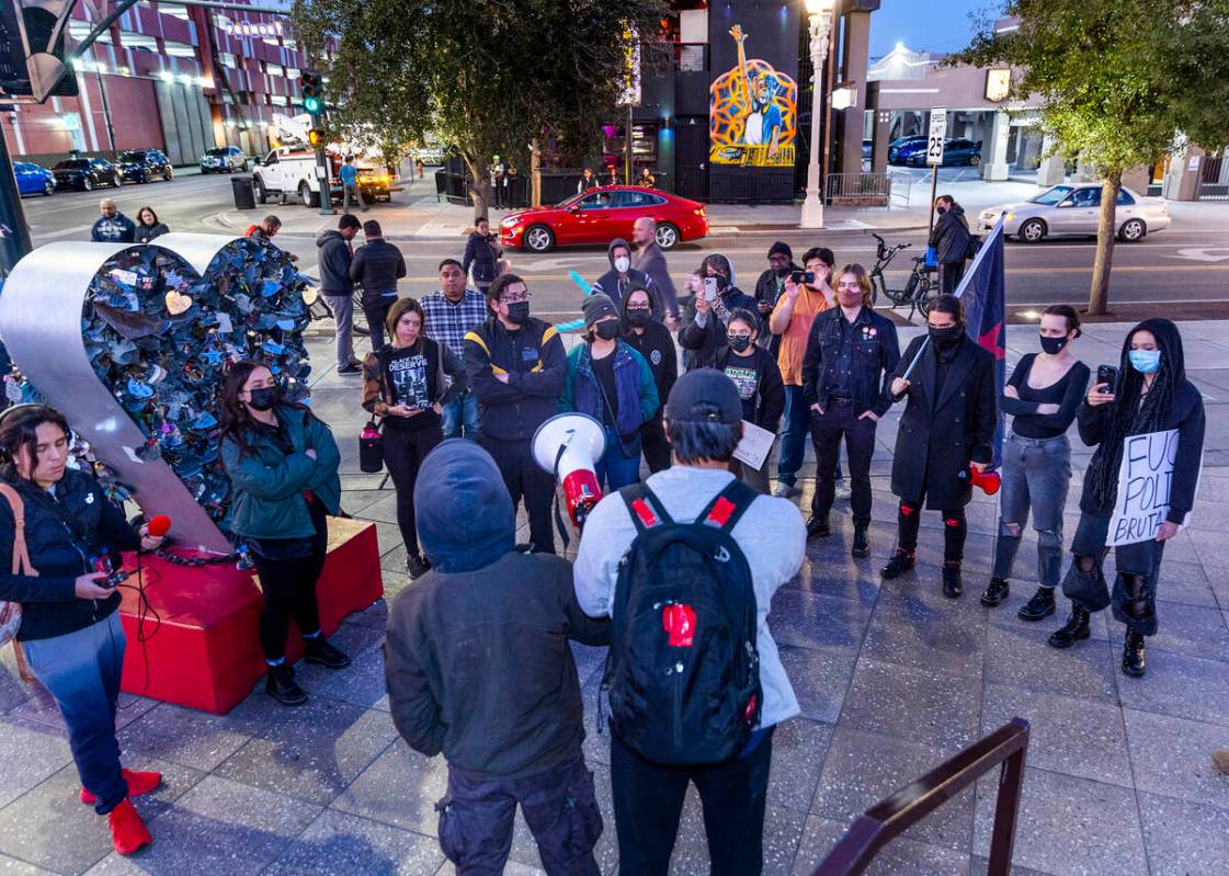 Participants take turns speaking during a rally for Tyre Nichols organized by Red Desert Collec ...