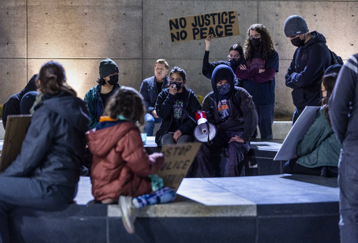 Participants listen to speeches during a rally for Tyre Nichols organized by Red Desert Collect ...