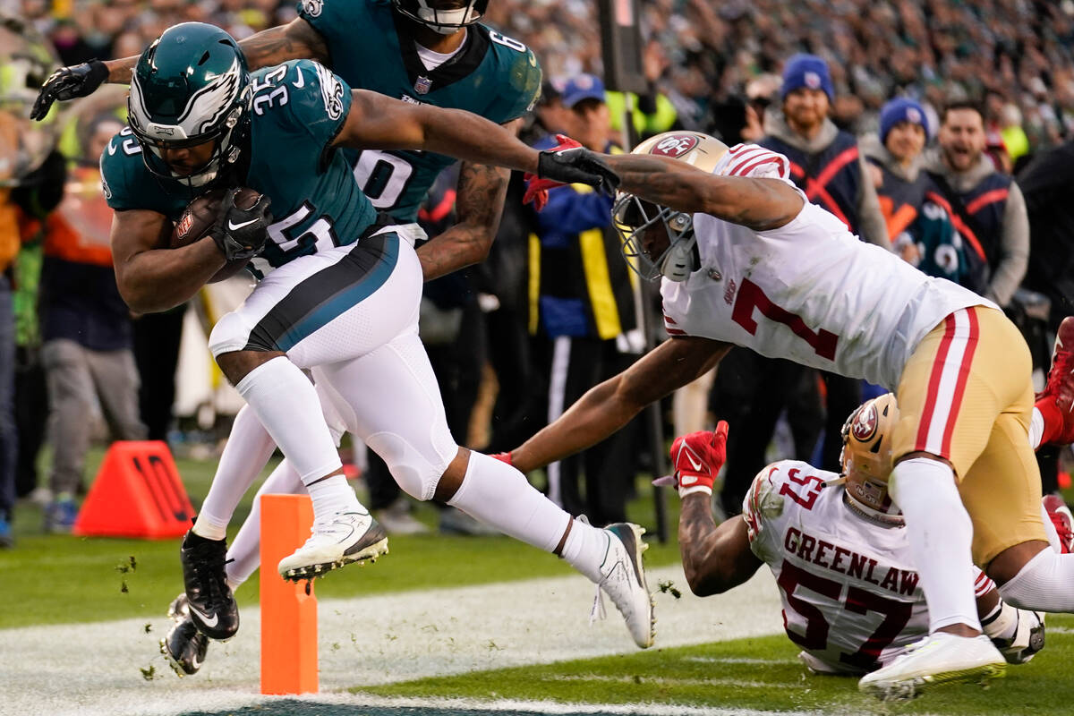 Philadelphia Eagles running back Boston Scott (35) runs for a touchdown against San Francisco 4 ...