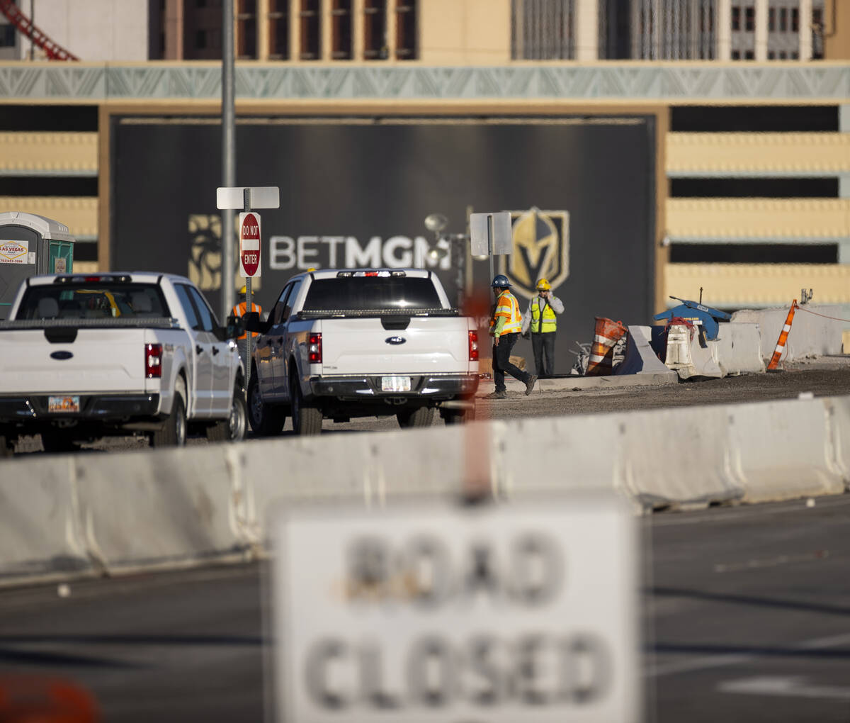 The Tropicana Avenue exit is closed as workers demolish the bridge, in Las Vegas, on Saturday, ...