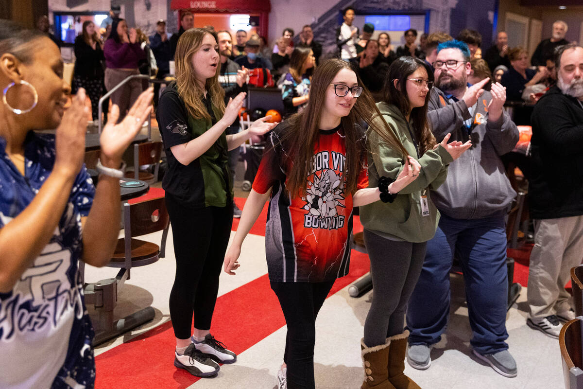 Arbor View's Mya Van Ryne is announced the second place winner of the high school girl's 5A bow ...