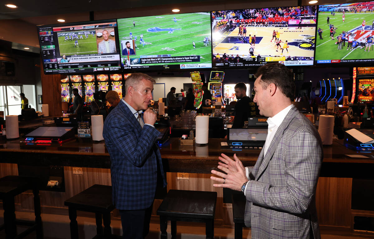 CEO Rich Hicks, left, and Seth Schorr, CEO of parent company Fifth Street Gaming, meet at the n ...