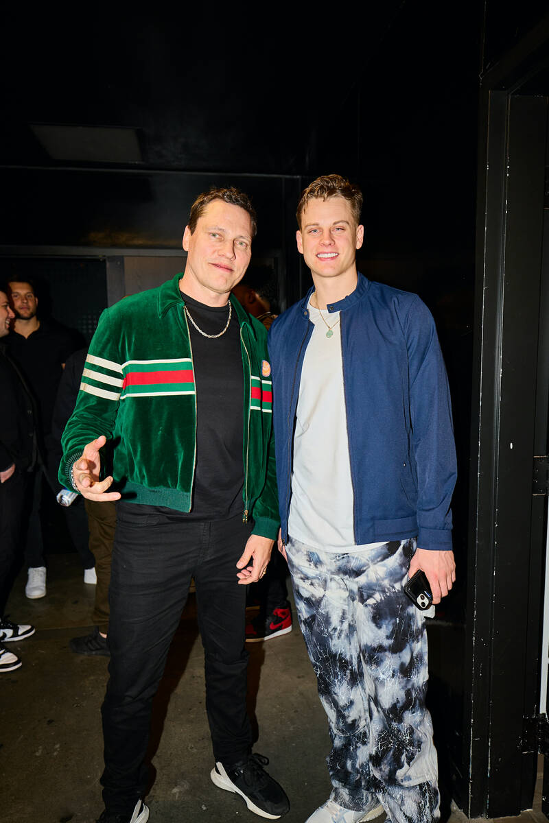 Joe Burrow of the Cincinnati Bengals is shown with superstar DJ Tiësto at Zouk Nightclub at Re ...