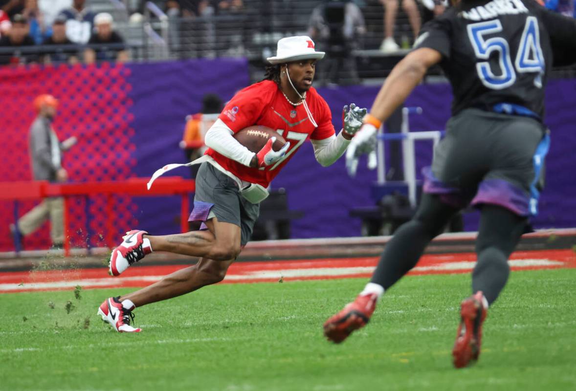 Las Vegas Raiders wide receiver Davante Adams (17) runs the ball during the NFL Pro Bowl Games ...