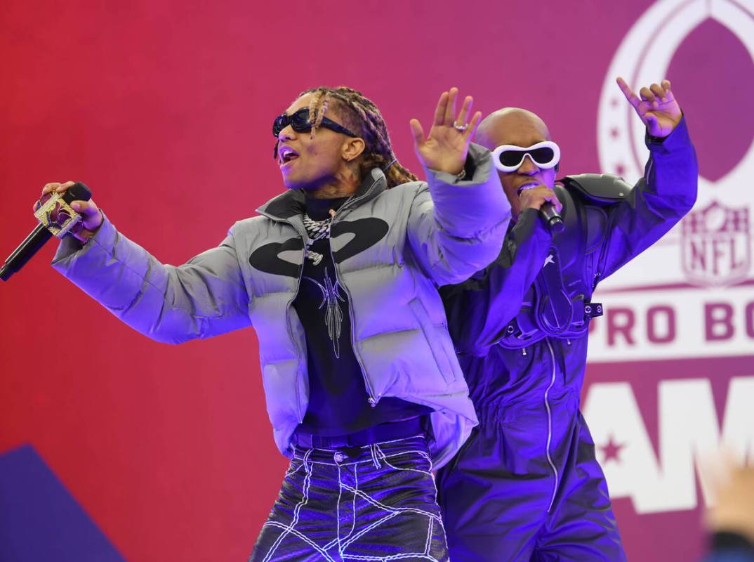 Swae Lee, left, and Slim Jxmmi of Rae Sremmurd perform during the NFL Pro Bowl Games at Allegia ...