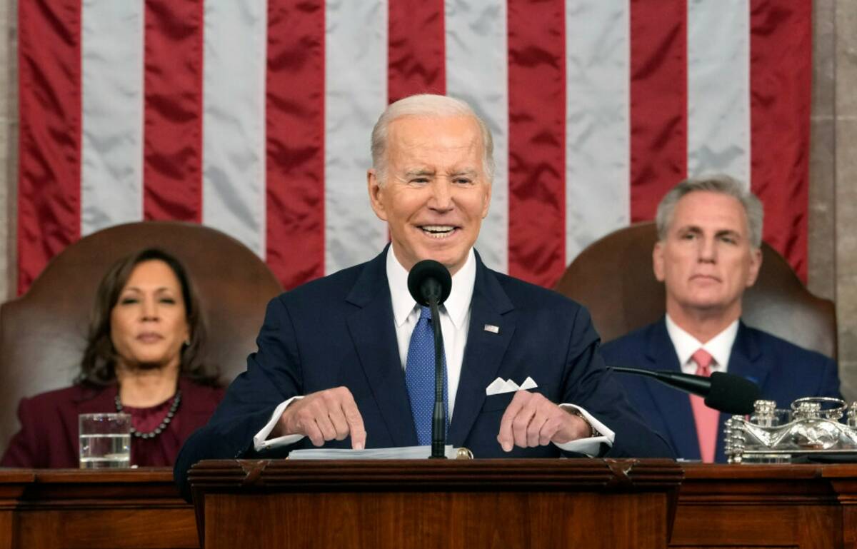 President Joe Biden delivers the State of the Union address to a joint session of Congress at t ...