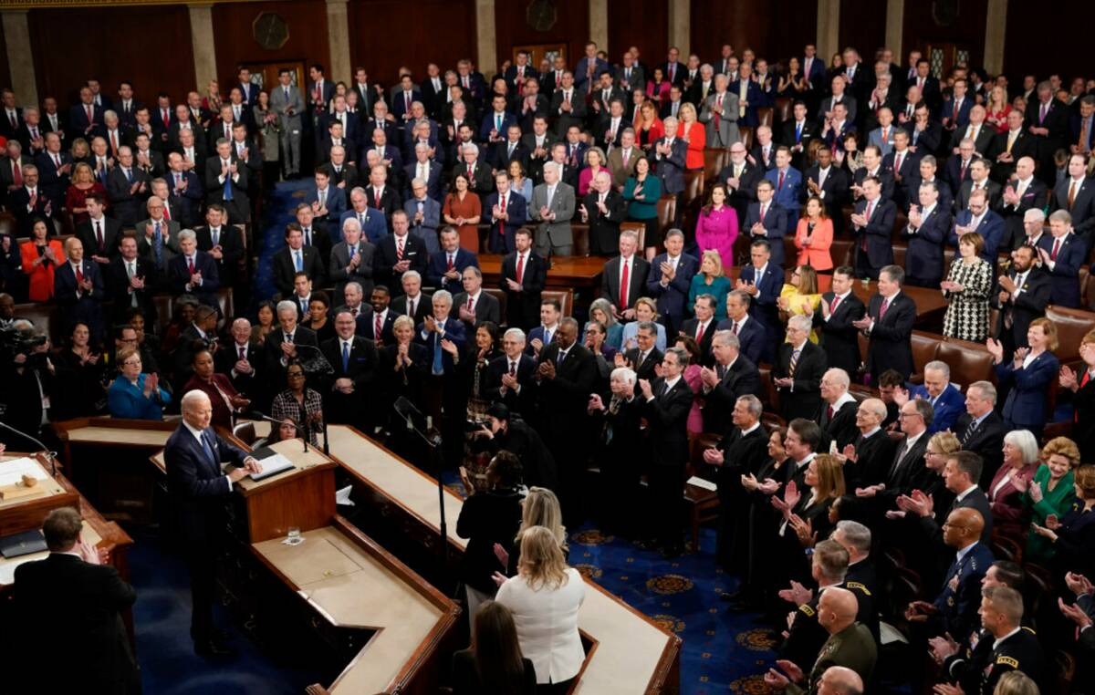 President Joe Biden delivers his State of the Union speech to a joint session of Congress, at t ...