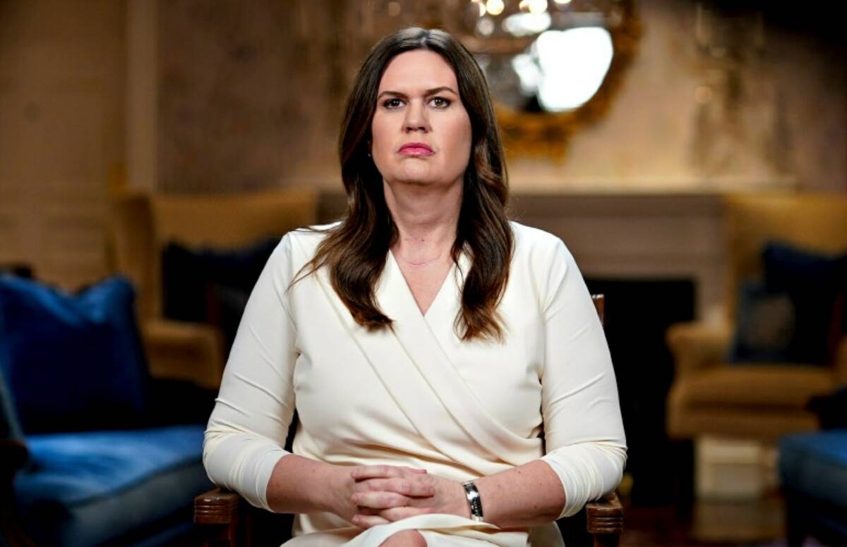 Gov. Sarah Huckabee Sanders, R-Ark., waits to deliver the Republican response to President Bide ...