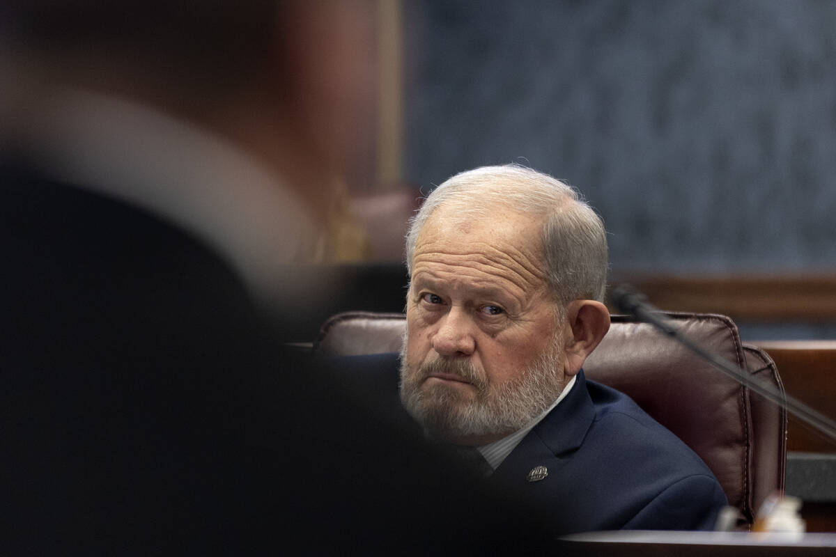 Assemblyman Bert Gurr, R-Elko, part of the Assembly Committee on Government Affairs, listens to ...