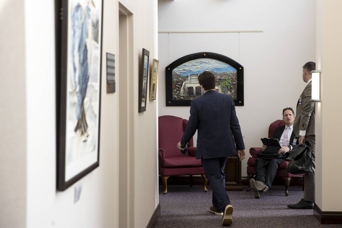 Lobbyists mill about the legislature building during the second day of the 82nd Session of the ...