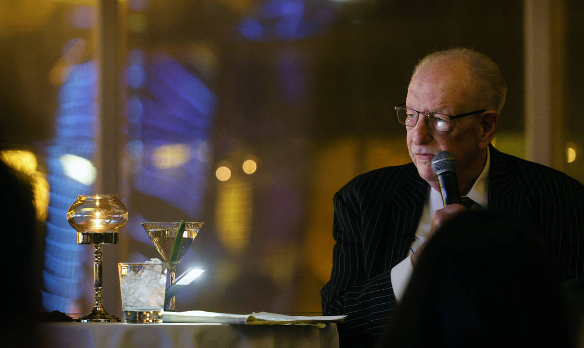 Oscar Goodman speaks during the Oscar's Dinner Series, Wednesday, Feb. 8, 2023, at Oscar's Stea ...