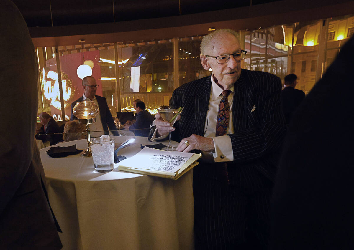 Oscar Goodman talks with guests before the Oscar's Dinner Series, Wednesday, Feb. 8, 2023, at O ...