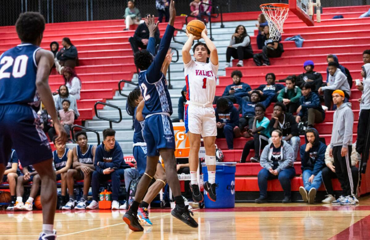 Valley's Nakalayah Fabello (1) shoots against Legacy during the first half a basketball game at ...