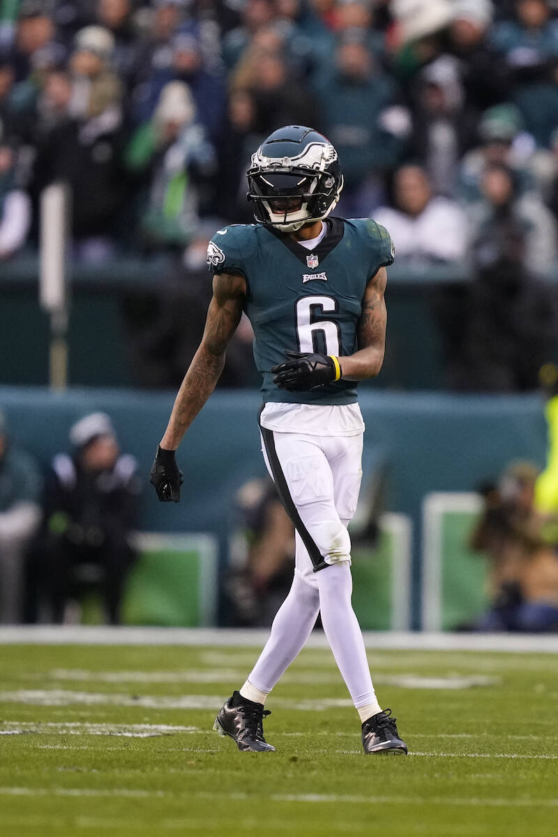 Philadelphia Eagles' DeVonta Smith in action during the NFC Championship NFL football game on S ...