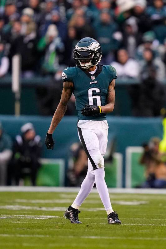 Philadelphia Eagles' DeVonta Smith in action during the NFC Championship NFL football game on S ...