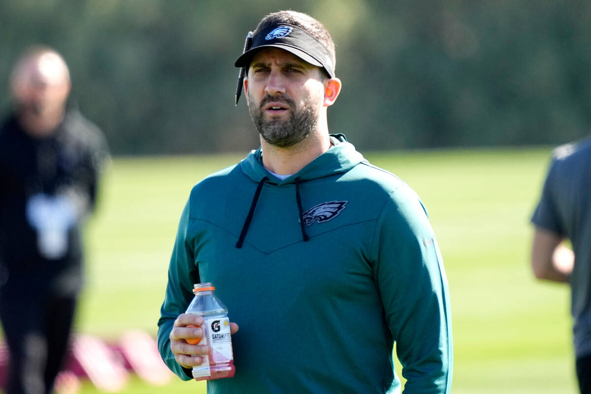 Philadelphia Eagle head coach Nick Sirianni watches his players during an NFL football Super Bo ...