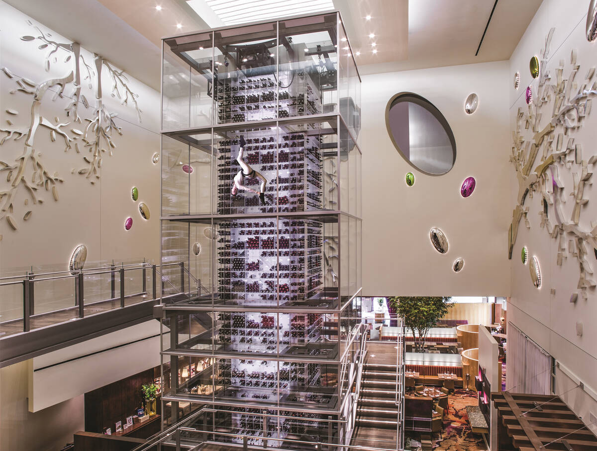 The wine tower at Aureole in Mandalay Bay on the Las Vegas Strip. Chef Charlie Palmer's restaur ...