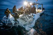 This image provided by the U.S. Navy shows sailors assigned to Explosive Ordnance Disposal Grou ...