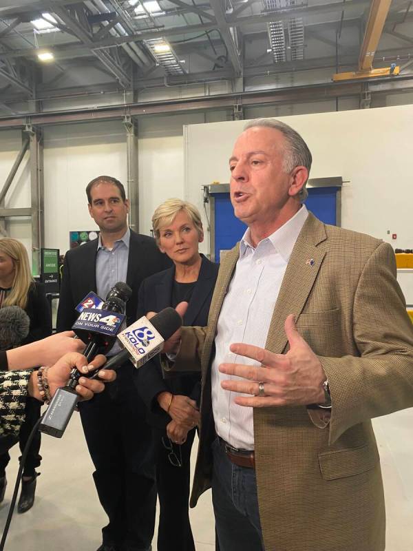 Gov. Joe Lombardo speaks at a news conference with Energy Secretary Jennifer Granholm and Redwo ...