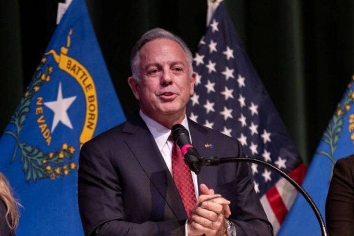 Nevada Gov.-elect Joe Lombardo gives a victory speech during a news conference, Monday, Nov. 14 ...