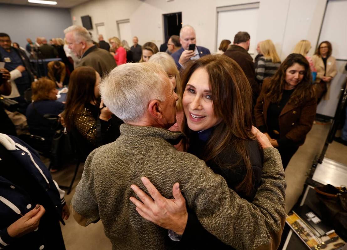 Las Vegas Councilwoman Victoria Seaman greets people after a news conference to announce her bi ...