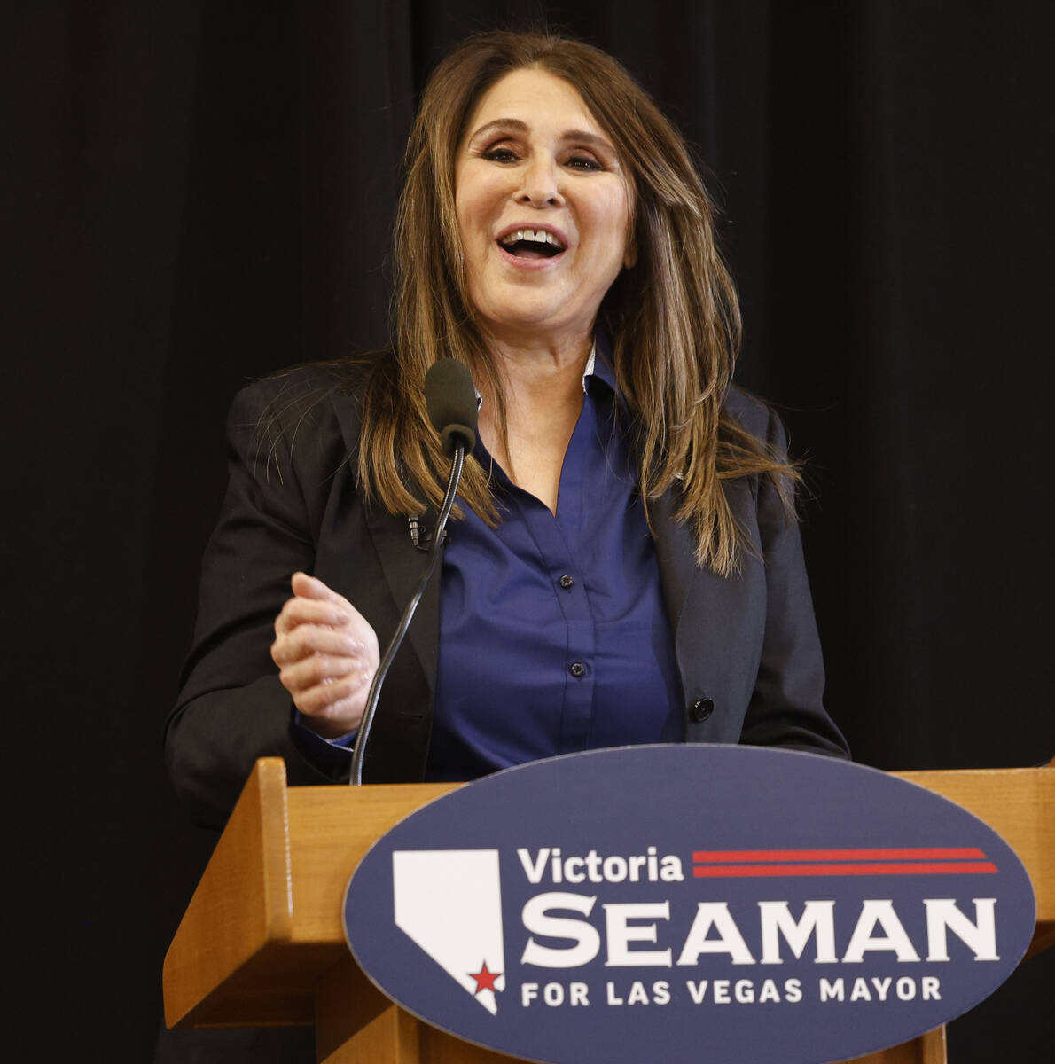 Las Vegas Councilwoman Victoria Seaman speaks during a news conference to announce her bid to b ...