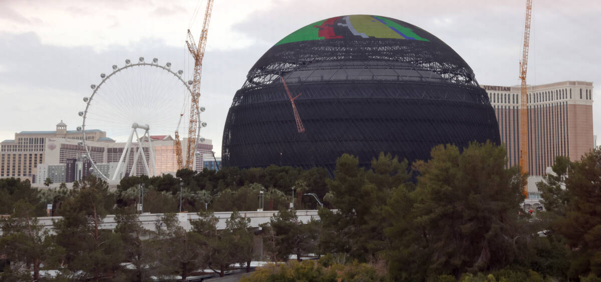 MSG Sphere tests the top of the exterior LED screens. Tuesday, Jan. 17, 2023. K.M. Cannon/Las V ...