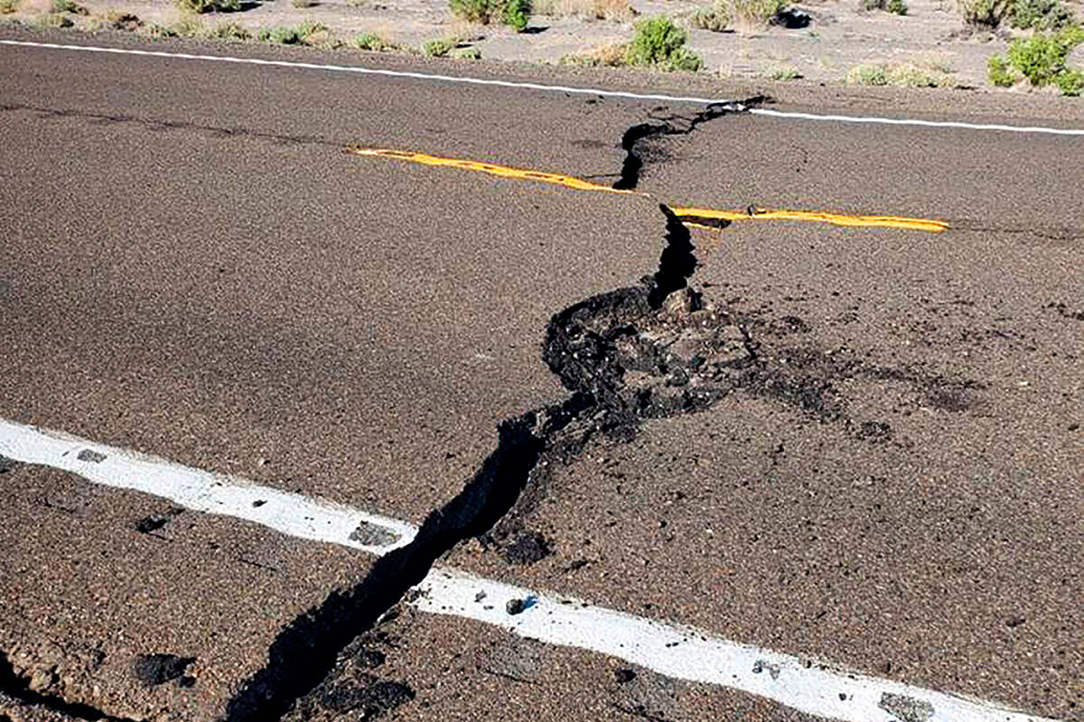 U.S. Highway 95 is seen after an earthquake struck on Friday, May 15, 2020 in a remote area wes ...