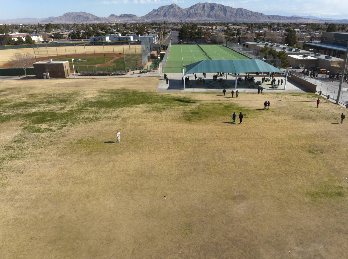 The Rancho High School baseball, left, and soccer fields are shown on Monday, Feb. 13, 2023, in ...