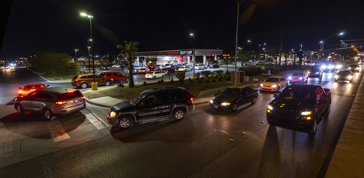 Murphy Express station backed up on off of West Craig Road on Friday, Feb. 10, 2023, in Las Veg ...