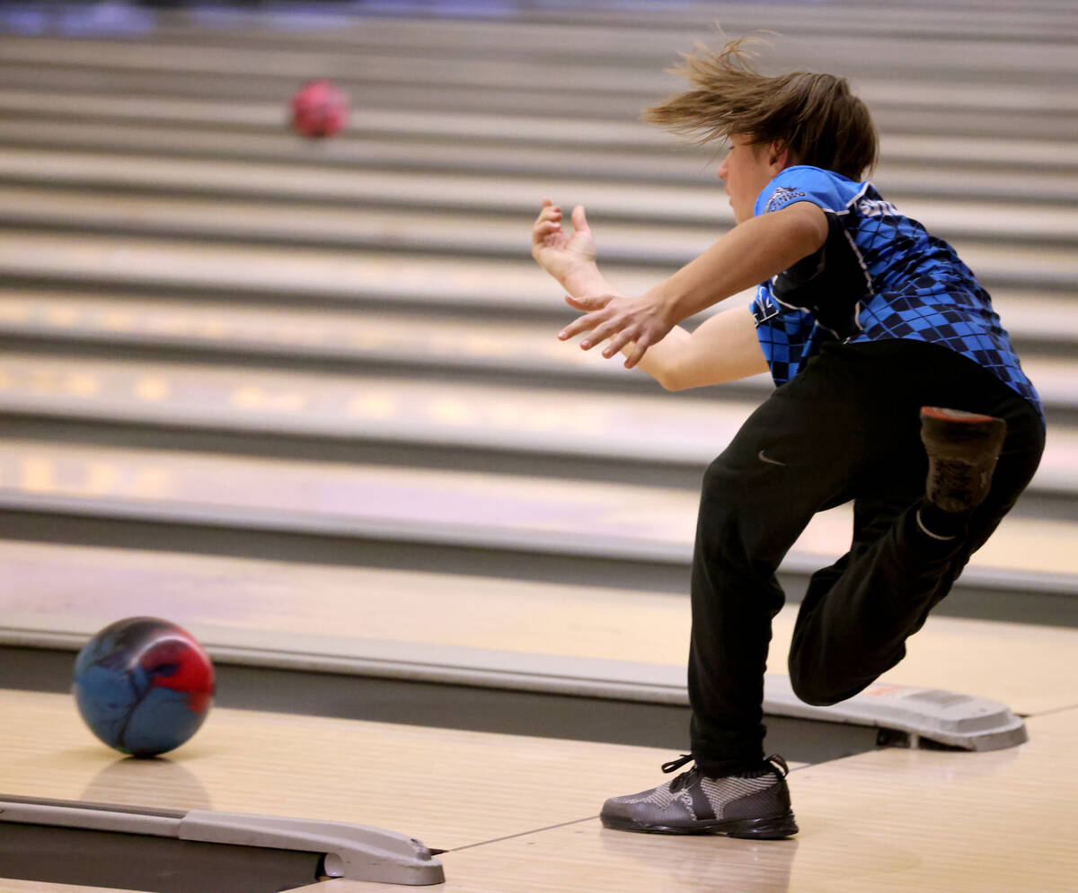 Centennial bowler Centennial bowler Jackson Gillespie rolls rolls during the Class 5A Nevada st ...