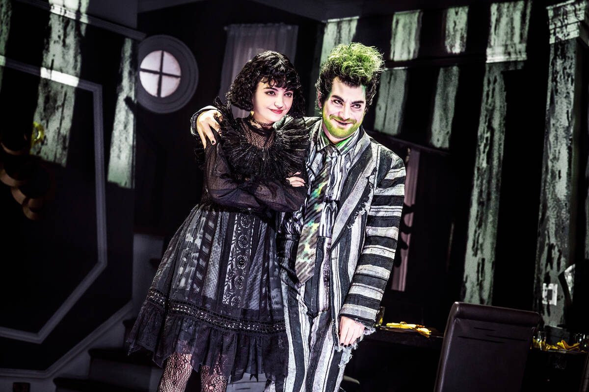 Isabella Esler and Justin Collette in "Beetlejuice." (Matthew Murphy)