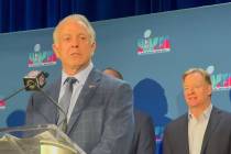 Gov. Joe Lombardo speaks during a Super Bowl LVIII news conference at the Phoenix Convention Ce ...