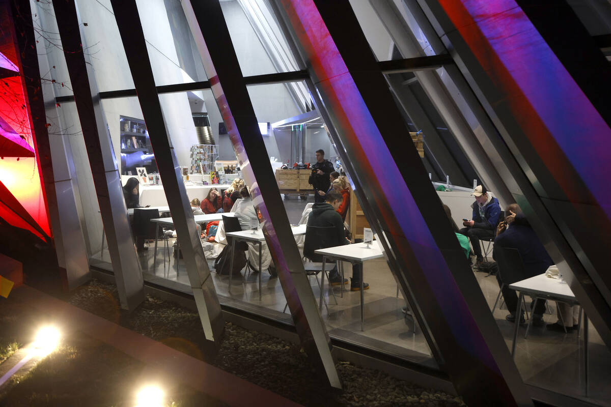 People are seen inside the Broad Art Museum near Berkey Hall on the campus of Michigan State Un ...