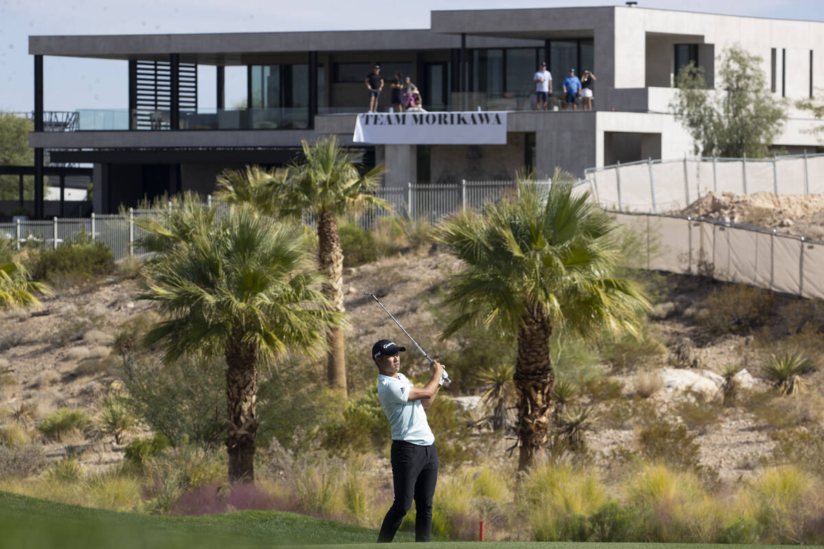 Collin Morikawa hits the ball from the 12th fairway during the final round of the CJ Cup golf t ...