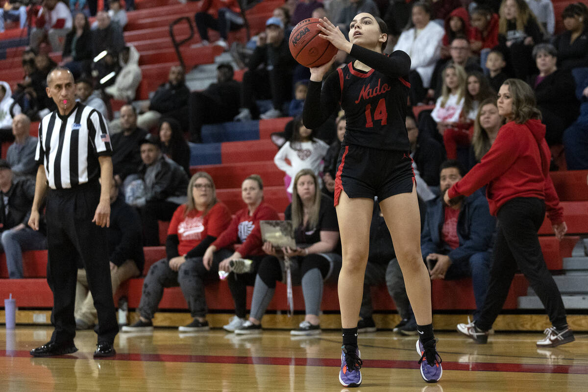 Coronado’s Kaylee Walters (14) prepares to shoot a three-pointer during a Class 5A South ...