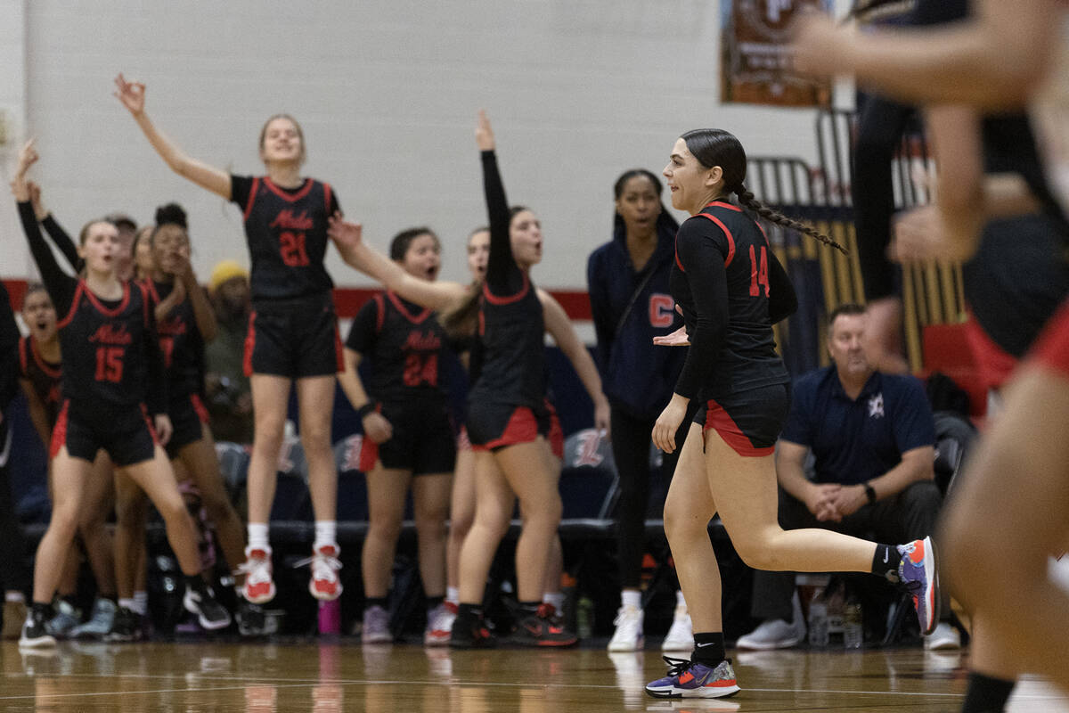 Coronado’s Kaylee Walters runs down the court after scoring a three-pointer while her te ...