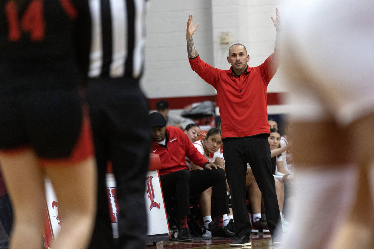 Liberty’s head coach Billy Hemberger reacts to a referee’s call during a Class 5A ...