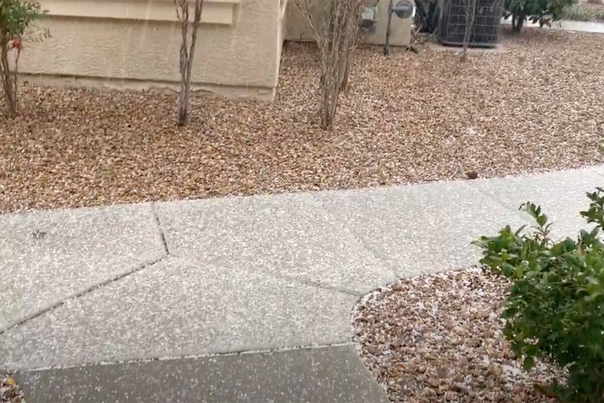 Small hail pellets called graupel fall in the southwest Las Vegas Valley on Wednesday, Feb. 22, ...