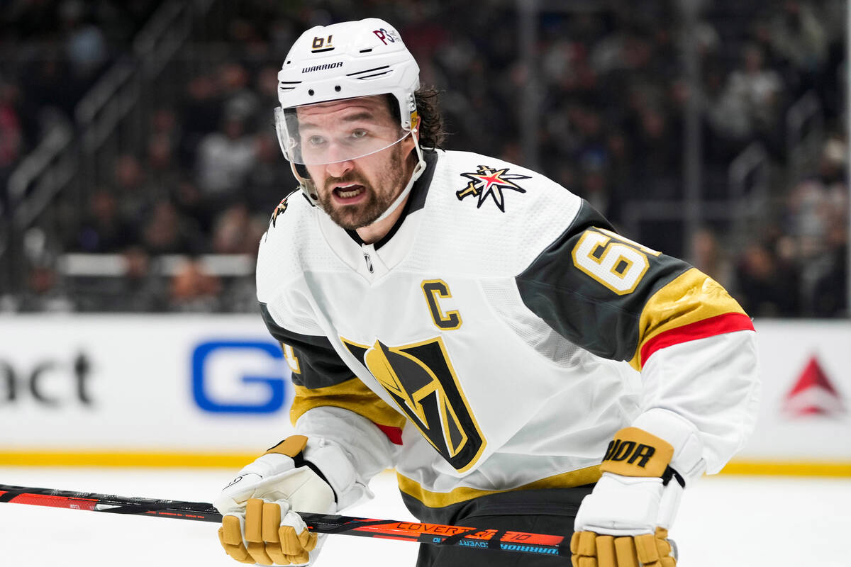 Vegas Golden Knights' Mark Stone skates during the third period of an NHL hockey game against t ...