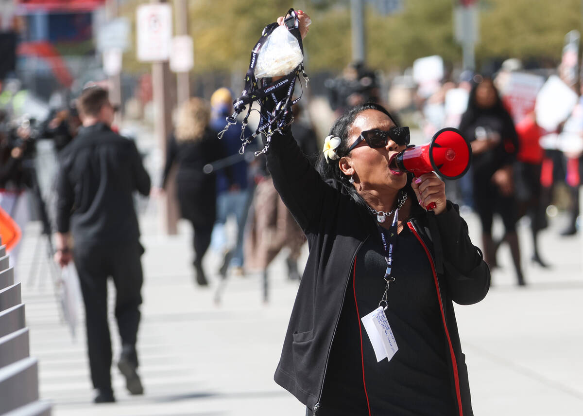 Maria Teresa Hank, Nevada state co-chair of the Transport Workers Union Local 556, the union of ...