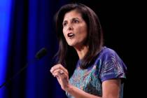 FILE - Former U.N. Ambassador Nikki Haley speaks at an annual leadership meeting of the Republi ...