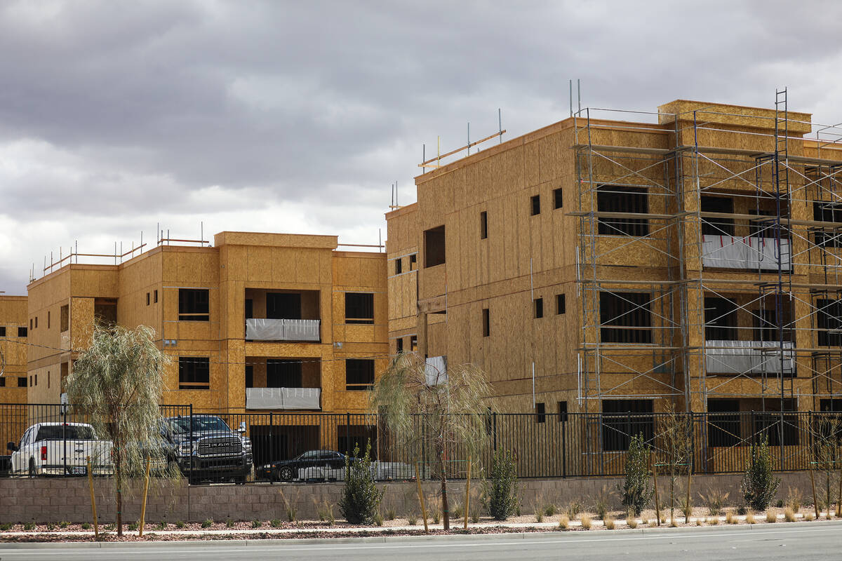 Townhomes under construction on the northeast corner of Farm Road and North Decatur Boulevard i ...